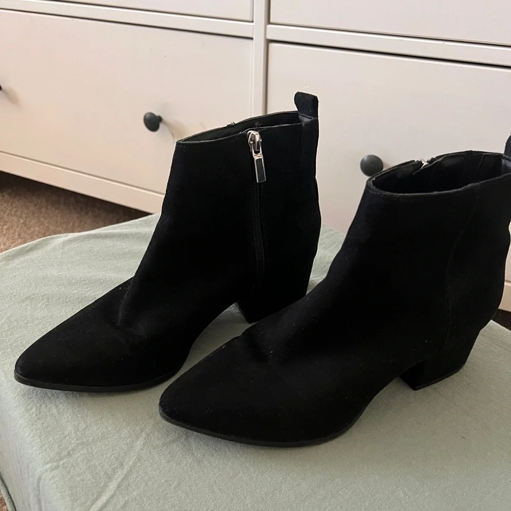 Black Suede Ankle Boots with Side Zip - Picture 1 of 3